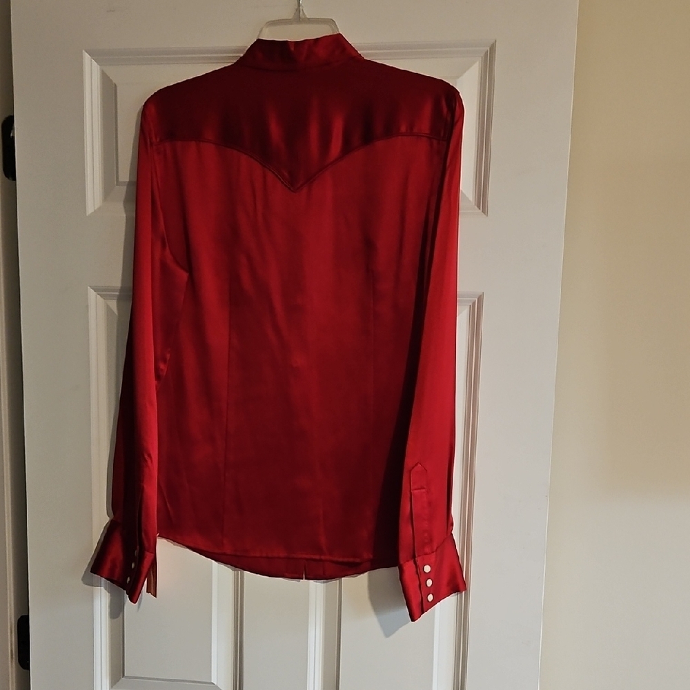 Lucky Brand Red Silk Button-Up Shirt - Picture 4 of 6